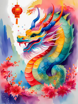 The Dragon is an animal in the Chinese zodiac related to the Chinese calendar. 2024 is a year of Wood Dragon. The Dragon is born under the sign of luck.   AI-generated digital illustration.
