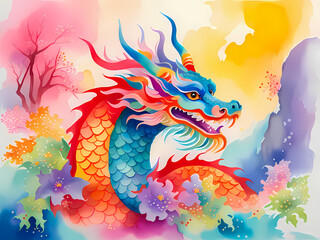 The Dragon is an animal in the Chinese zodiac related to the Chinese calendar. 2024 is a year of Wood Dragon. The Dragon is born under the sign of luck.   AI-generated digital illustration.