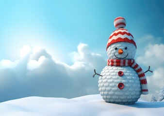 Obraz premium Snowman in knitted hat. Cute New Year, Christmas holiday character