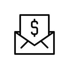Salary mail marketing icon with black outline style. finance, money, mail, cash, salary, business, payment. Vector illustration