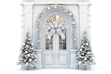 Fototapeta premium Elegant and luxurious Christmas door decoration isolated on white background with copy space