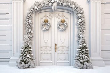 Elegant and luxurious Christmas door decoration isolated on white background with copy space
