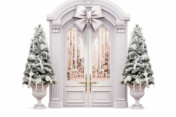 Elegant and luxurious Christmas door decoration isolated on white background with copy space