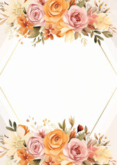 Pink orange and beige modern trendy vector design frame. Background fall boho template