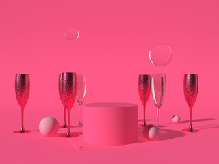 Two glasses of champagne with ribbon