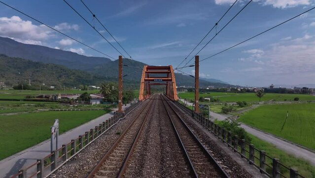 Kecheng Iron Bridge In Yuli, Taiwan, Aerial View
