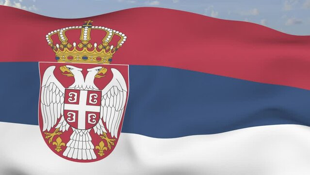 Loop der Serbia Fahne wehend im Wind als Nahaufnahme 4K