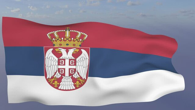 Loop der Serbia Fahne wehend im Wind als Nahaufnahme 4K