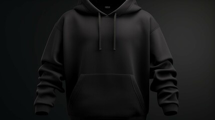 black hoodie with copy space on black background. Hoodie mockup. Illustration. photography