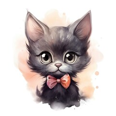 Cute kitten watercolor illustration