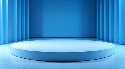 Interior corner wall room blue 3d background of abstract window light stage scene or empty product studio showroom display and blank presentation podium pedestal platform perspective table backdrop. p