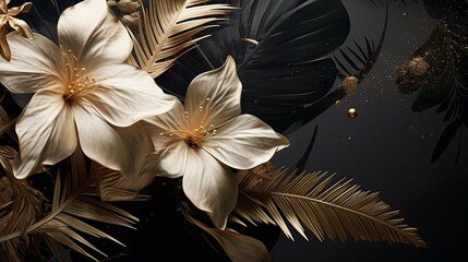 luxury black and white background with tropical gold photography ::10 , 8k, 8k render 