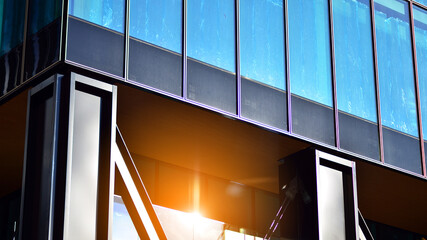 Steel and glass. The subject of modern architecture or construction industry. Modern office...