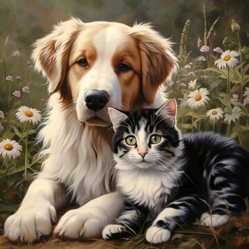 A lovely dog and a cat beautiful image Ai generated photo