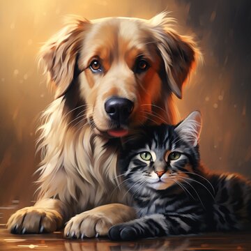 A lovely dog and a cat beautiful image Ai generated Photo