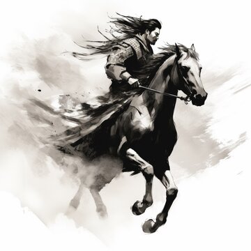 Chinese wearing galloping horse animal drawing painting wallpaper image AI generated art