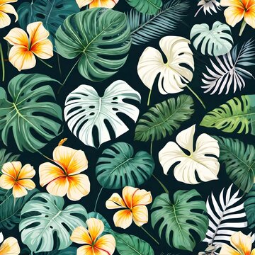Flowers set graphic elements isolated tropical leaves flowers themed clipart