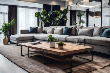 modern living room with sofa generated by AI technology	