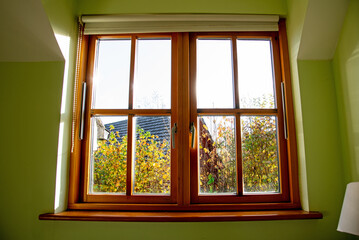View through a window on on autumn day