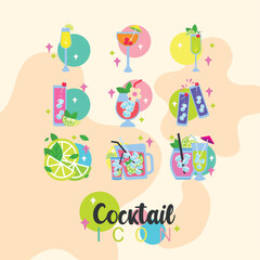 Set of cokctail glasses icon Vector