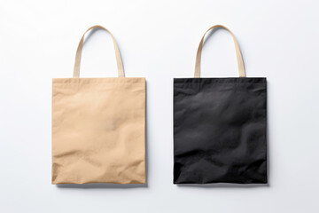 Minimalist Tote Bags in Black and Beige on white background