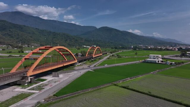 Kecheng Iron Bridge In Yuli, Taiwan, Aerial View