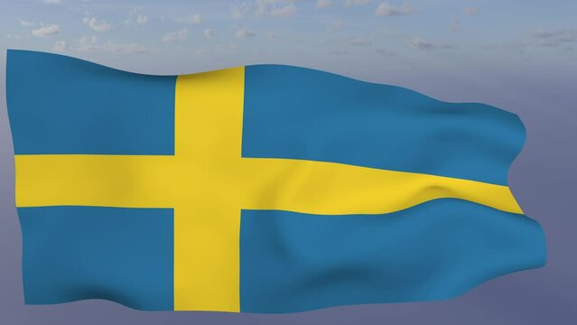 Loop der Schweden Fahne wehend im Wind als Nahaufnahme 4K