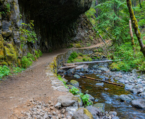 Multnomah Creek Beside  The Multnomah-Wahkeena Loop Trail, Columbia River Gorge, National Scenic Area, Oregon, USA