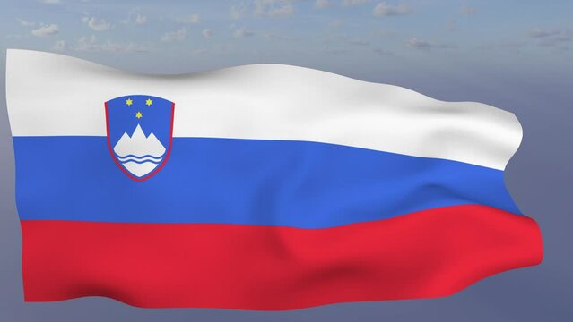 Loop der Slovenia Fahne wehend im Wind als Nahaufnahme 4K
