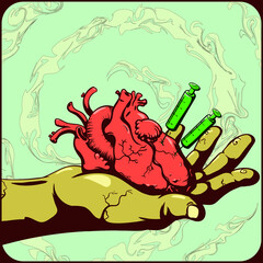 Vector Beautiful Art. Surreal Hand Holding Illustration.