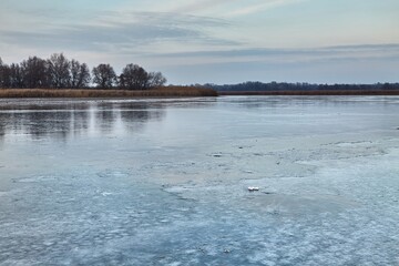 Frozen lake ice surface