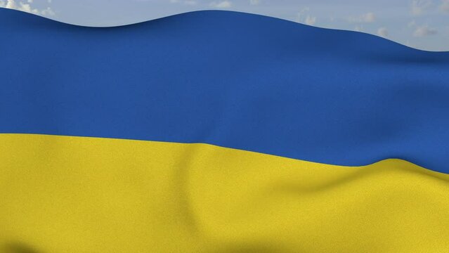 Loop der Ukraine Fahne wehend im Wind als Nahaufnahme 4K