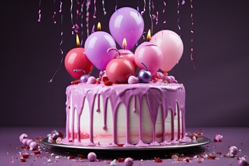 Tort urodzinowy z balonami.  - obrazy, fototapety, plakaty