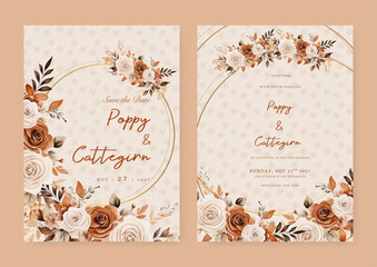 Brown and beige rustic rose vector elegant watercolor wedding invitation floral design