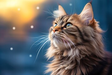 Close-up of cute cat gazing at something with beautiful bokeh background