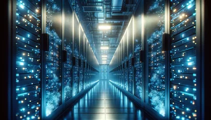 Deurstickers Server Farm, Zwischen Realität und Cyberspace, Ein Blick in das Herz der Technologie © PixelArtWork