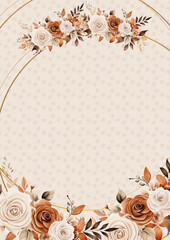 Brown and beige rustic invitation background bouquet watercolor painting with flora and flower