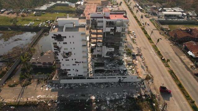 Building damaged by Hurricane Otis in Acapulco, Mexico.
