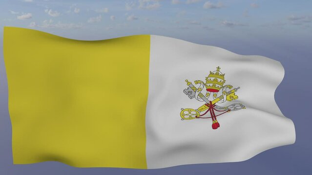 Loop der Vatikan Fahne wehend im Wind als Nahaufnahme 4K