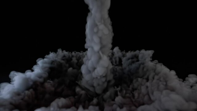 Toy Rocket Launching with Smoke and Astronaut on Black Background. Looped 3D Animation of Fantasy Space Adventure