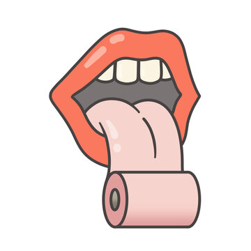 Mouth with a toilet roll paper tongue