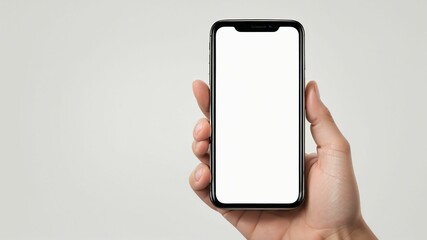hand holding smart phone on white background