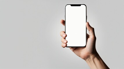 hand holding smart phone on white background - Generative AI - obrazy, fototapety, plakaty