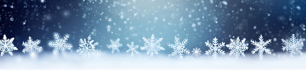 Christmas winter banner with snowflakes, horizontal, copy space