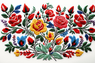 satin stitch embroidery floral patterns in the style of Ukrainian Slavic folklore - obrazy, fototapety, plakaty