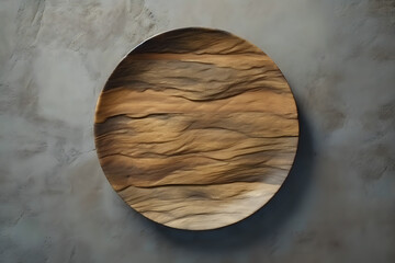 Fototapeta premium wooden round flat plate or board on a granite table top view
