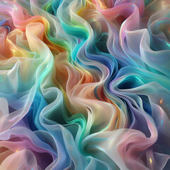 Obraz premium Bright, Colorful, Dynamic Motion, Liquid, Iridescent & Wavy Organza, Chiffon Fabric, Abstract Album Cover Psychedelic Hallucinations Implosion, Career Frustration Spectrum, Dream Inspired Value Change