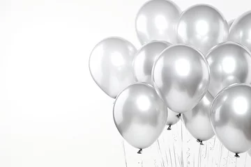 Foto op Aluminium Reflective metallic balloons gathered closely, shimmering under soft light. Celebration accessories. © Postproduction
