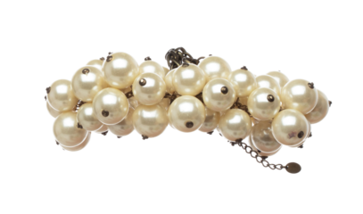 Pearl bead style necklet fly in air. Deep sea pearl bead necklace as gemstone for fashion ornament decorative items. Fashion ornament necklace to add more style. White background isolated