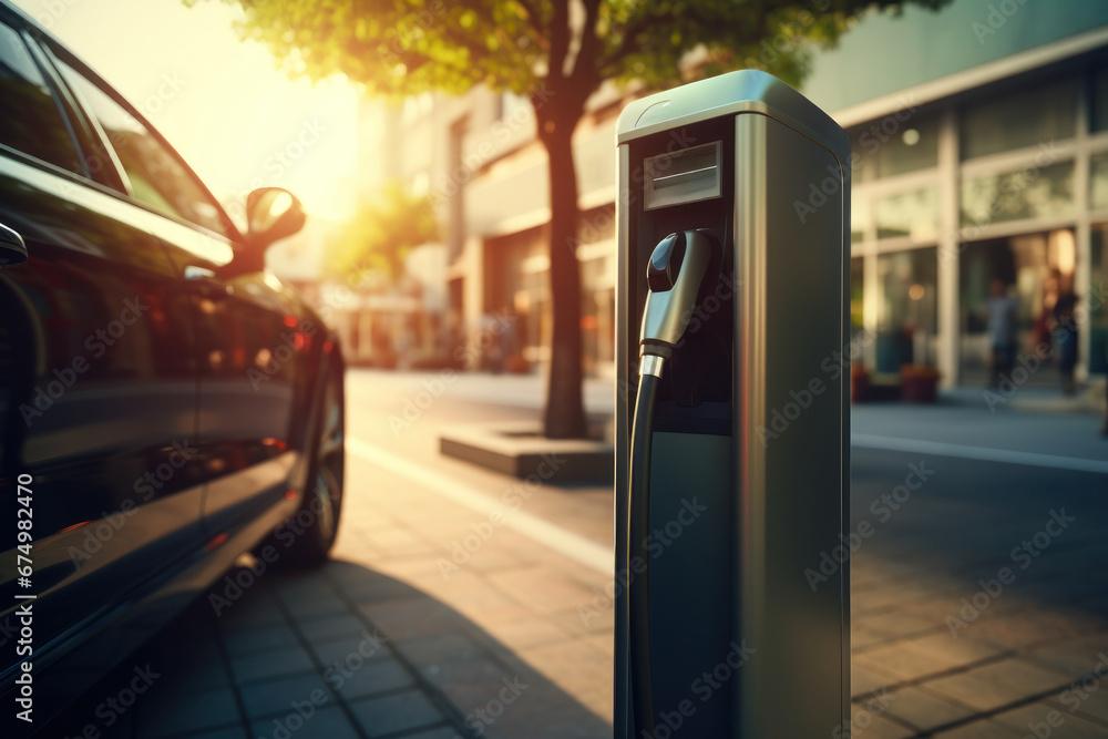 Wall mural a close-up of an electric vehicle charging station, representing the concept of sustainable transpor